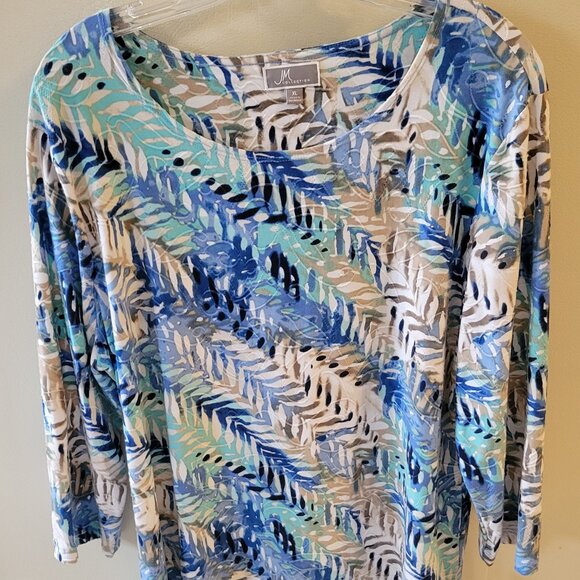 JM Collection BL Batik Leave pattern 3/4 length sleeve, round neck top NWT. - Picture 1 of 10